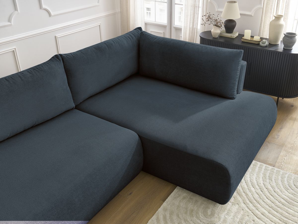 Canapé d'angle L convertible coffre LUCIEN tissu lisse