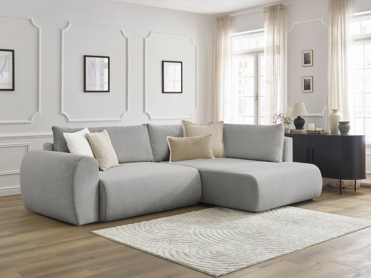 Canapé d'angle L convertible coffre LUCIEN tissu lisse