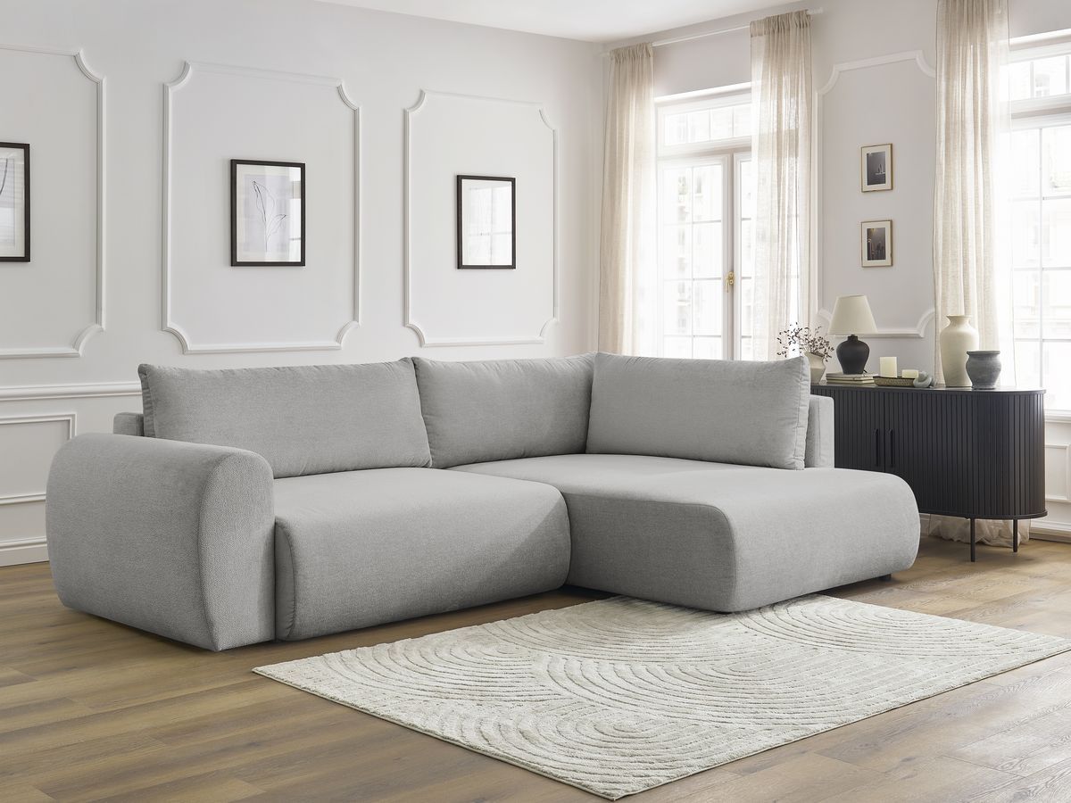 Canapé d'angle L convertible coffre LUCIEN tissu lisse