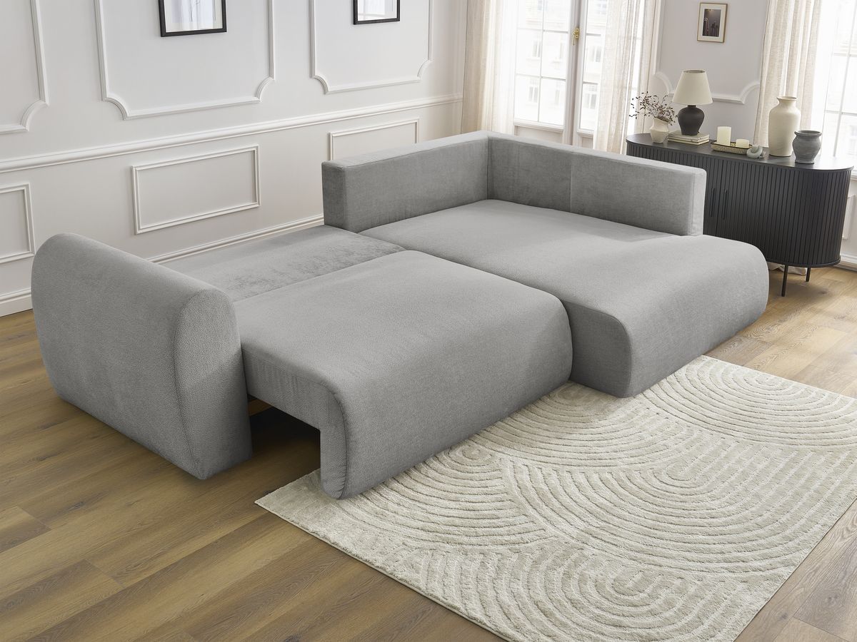 Canapé d'angle L convertible coffre LUCIEN tissu lisse