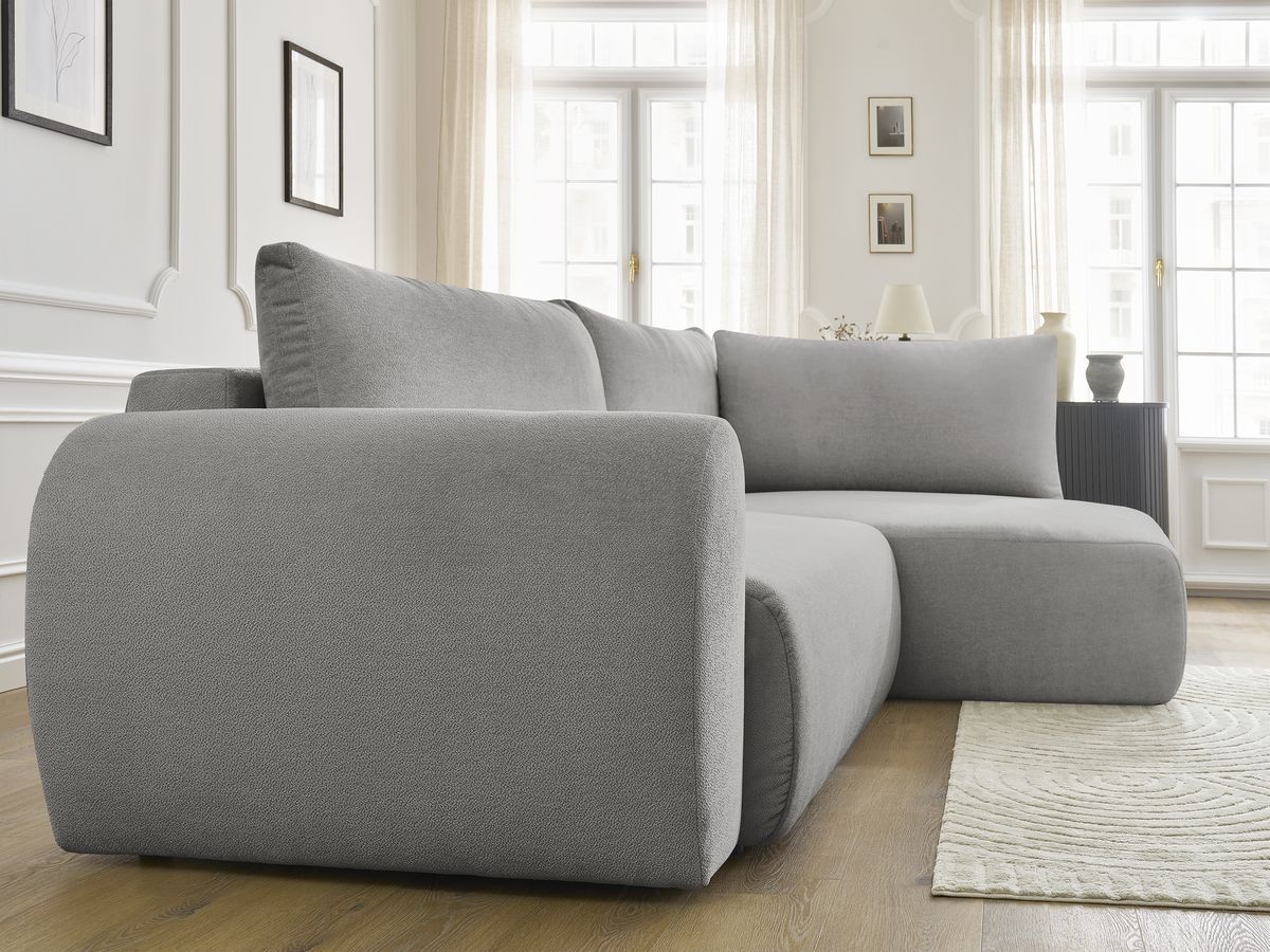 Canapé d'angle L convertible coffre LUCIEN tissu lisse