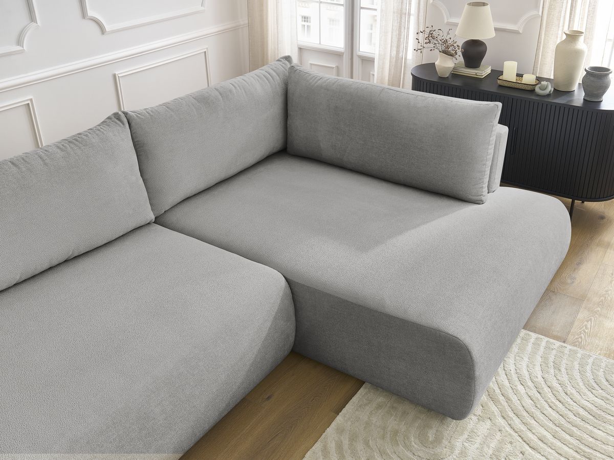 Canapé d'angle L convertible coffre LUCIEN tissu lisse