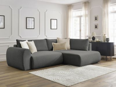 Canapé d'angle L convertible coffre LUCIEN tissu lisse