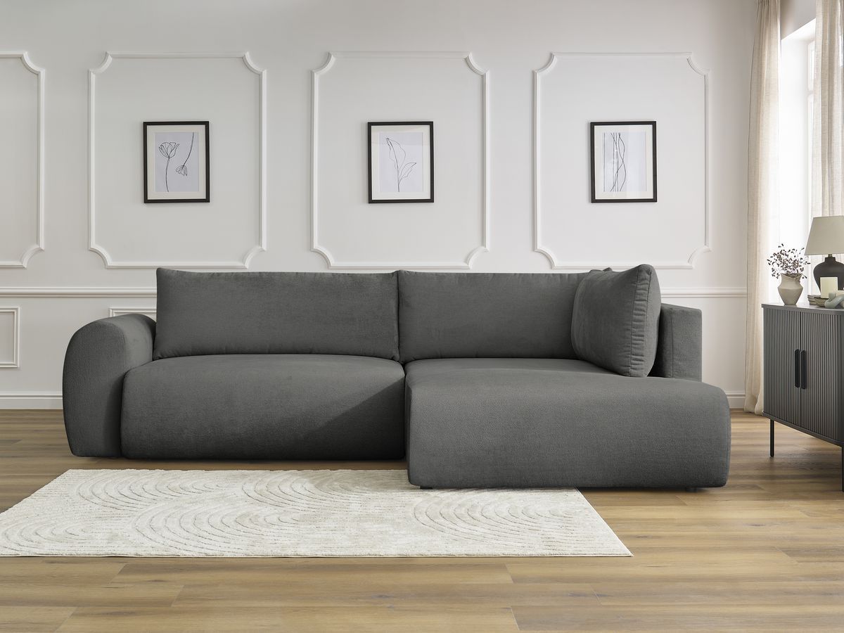 Canapé d'angle L convertible coffre LUCIEN tissu lisse gris foncé  angle droit BOBOCHIC 3 places - Vue supplémentaire 3
