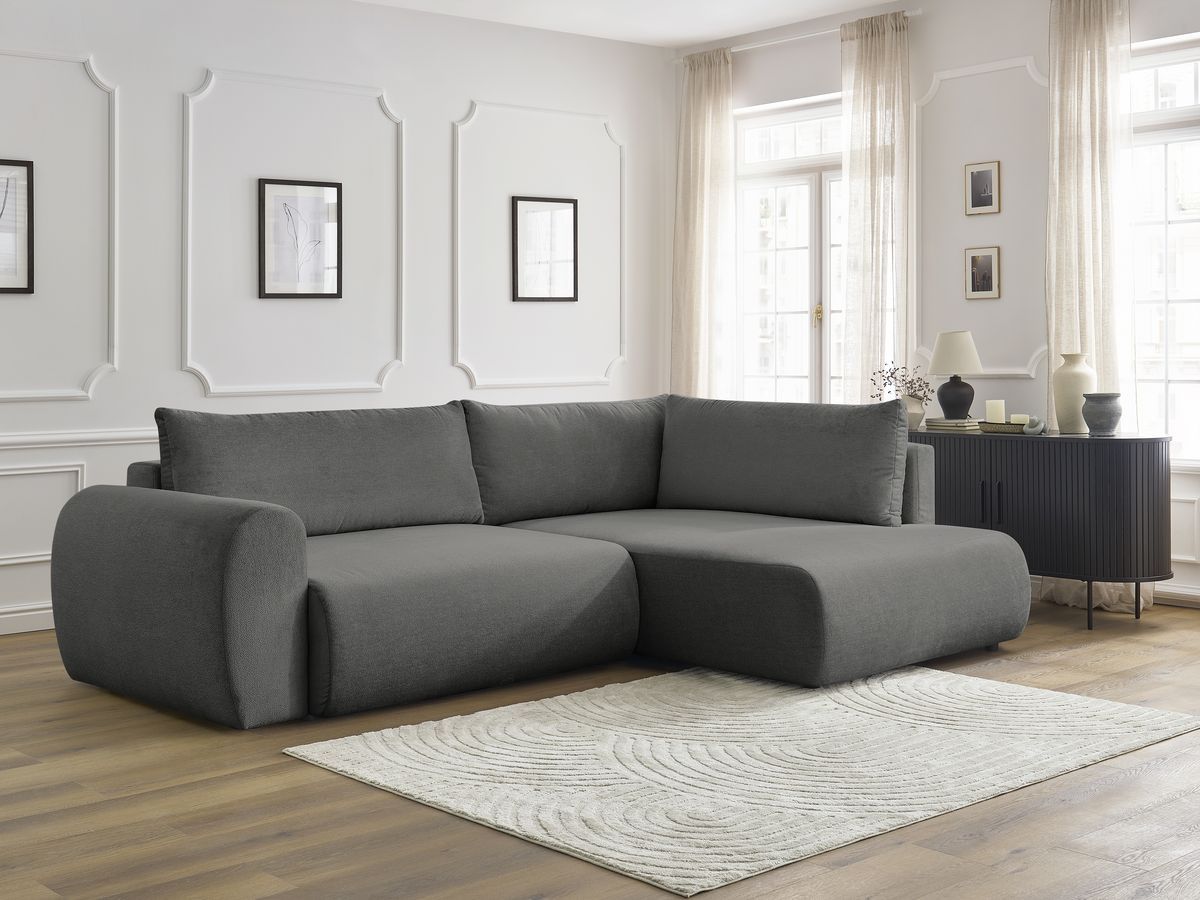 Canapé d'angle L convertible coffre LUCIEN tissu lisse