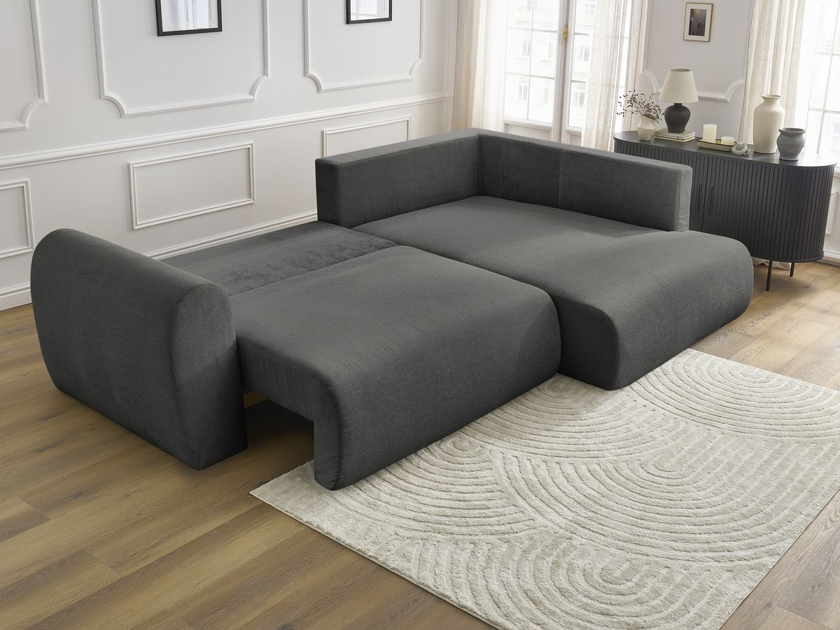 Canapé d'angle L convertible coffre LUCIEN tissu lisse