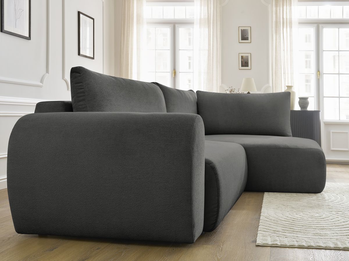 Canapé d'angle L convertible coffre LUCIEN tissu lisse