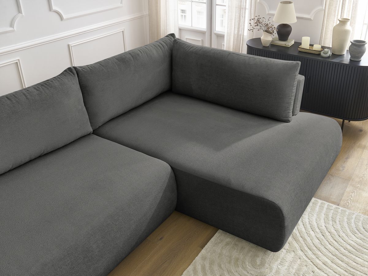 Canapé d'angle L convertible coffre LUCIEN tissu lisse