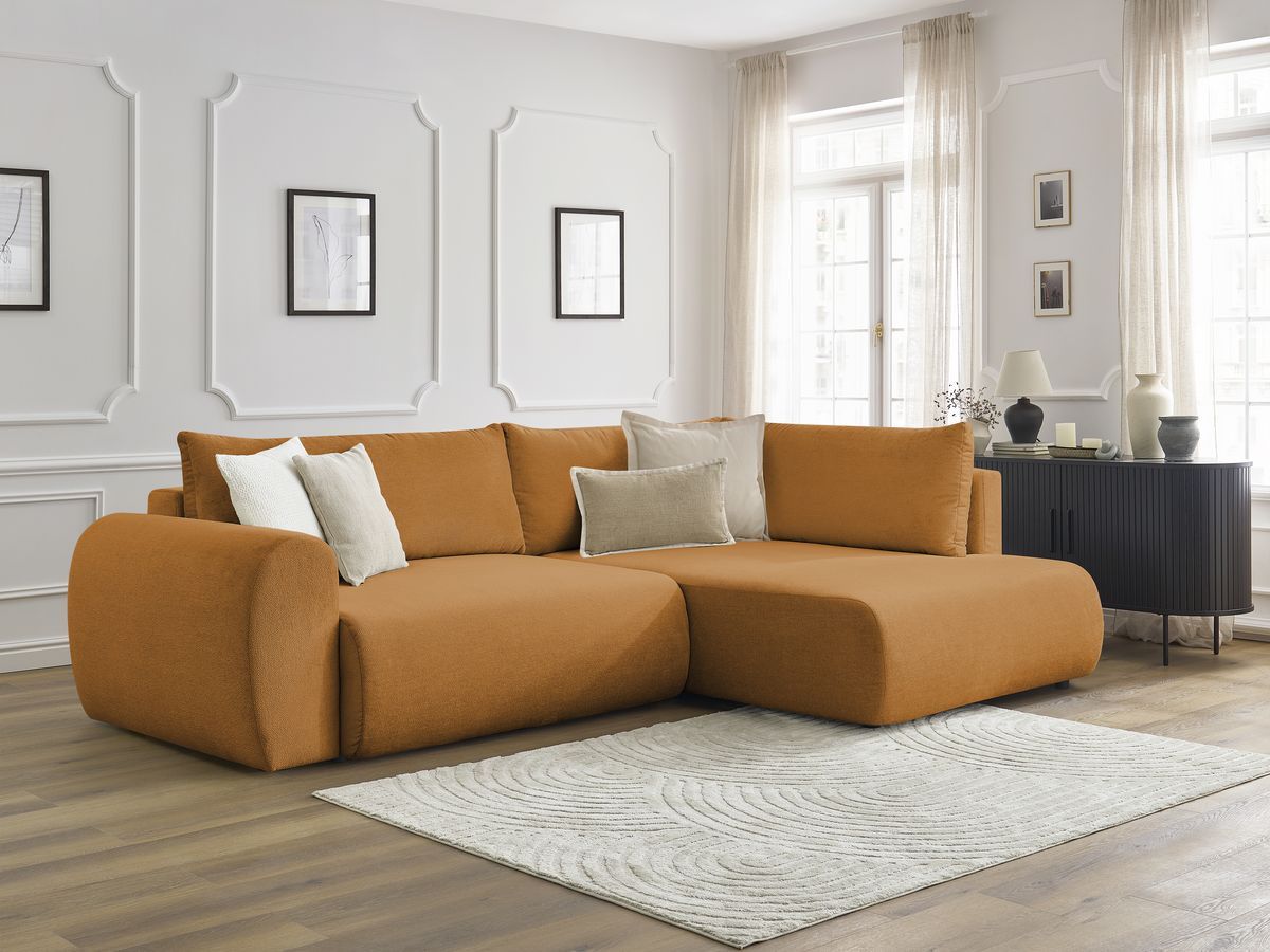 Canapé d'angle L convertible coffre LUCIEN tissu lisse