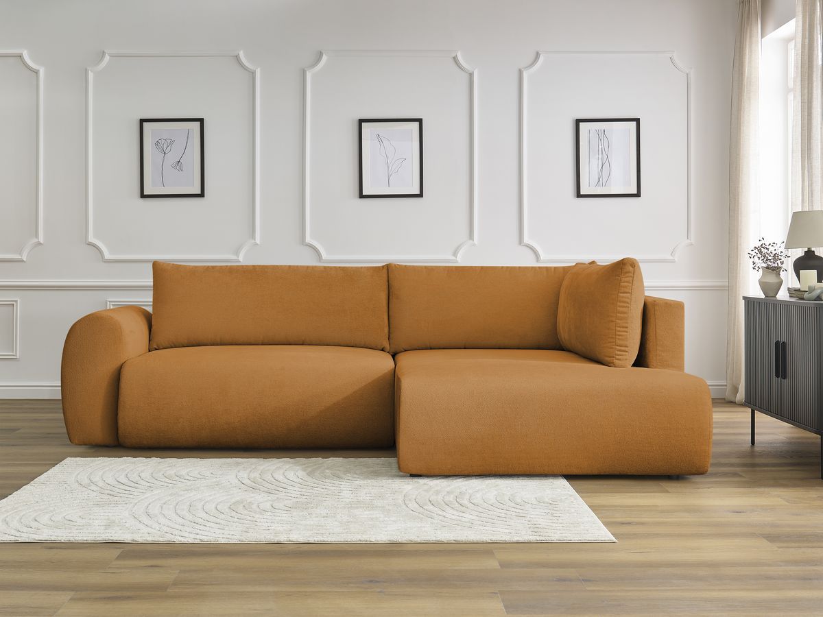 Canapé d'angle L convertible coffre LUCIEN lisse jaune — vue 5