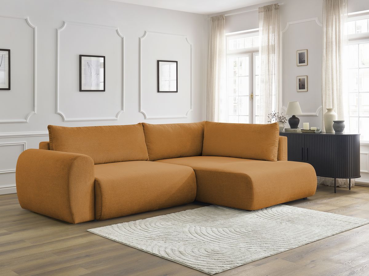 Canapé d'angle L convertible coffre LUCIEN tissu lisse
