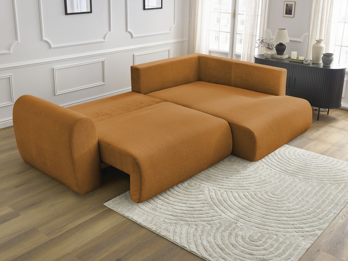 Canapé d'angle L convertible coffre LUCIEN tissu lisse