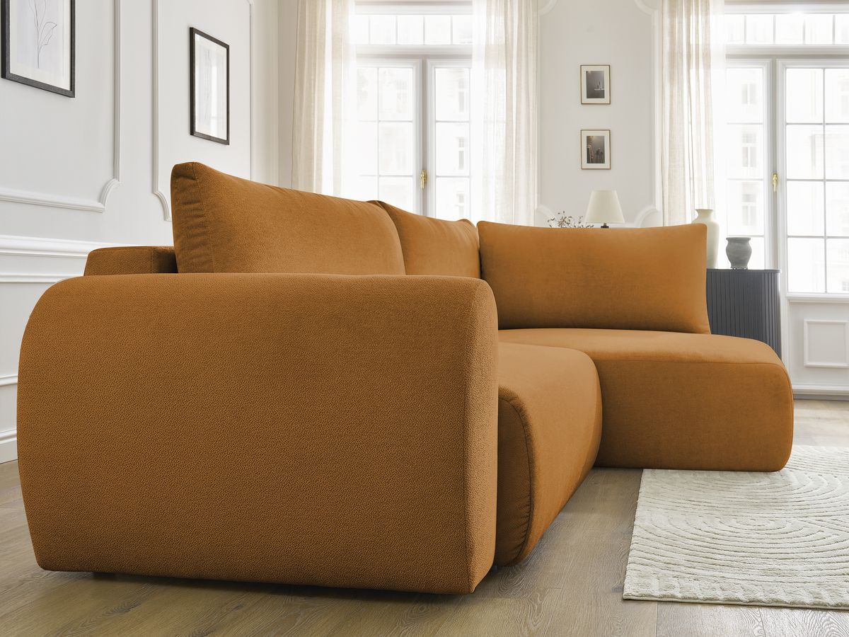 Canapé d'angle L convertible coffre LUCIEN tissu lisse