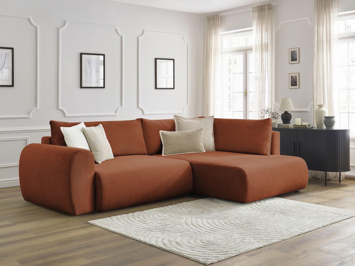 Canapé d'angle L convertible coffre LUCIEN tissu lisse