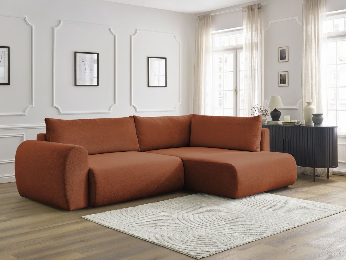 Canapé d'angle L convertible coffre LUCIEN tissu lisse