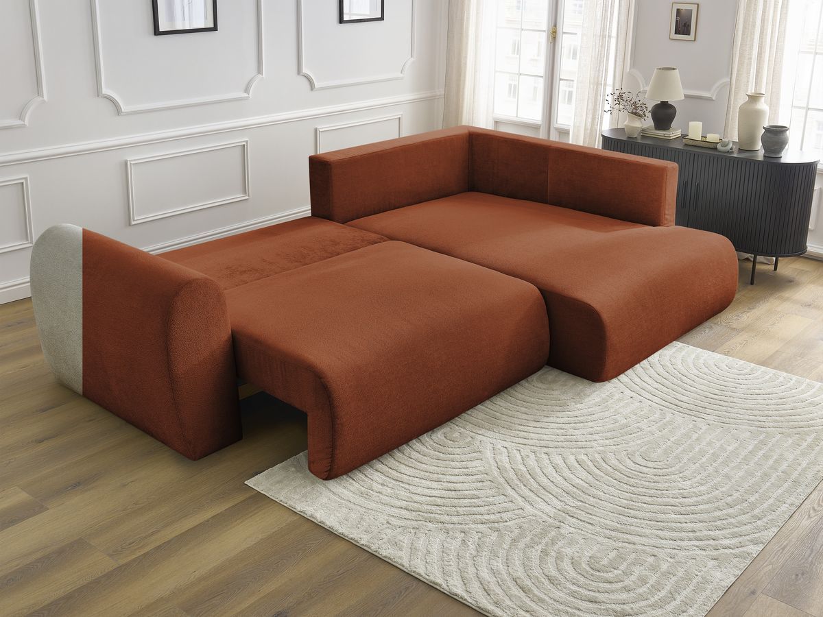 Canapé d'angle L convertible coffre LUCIEN tissu lisse
