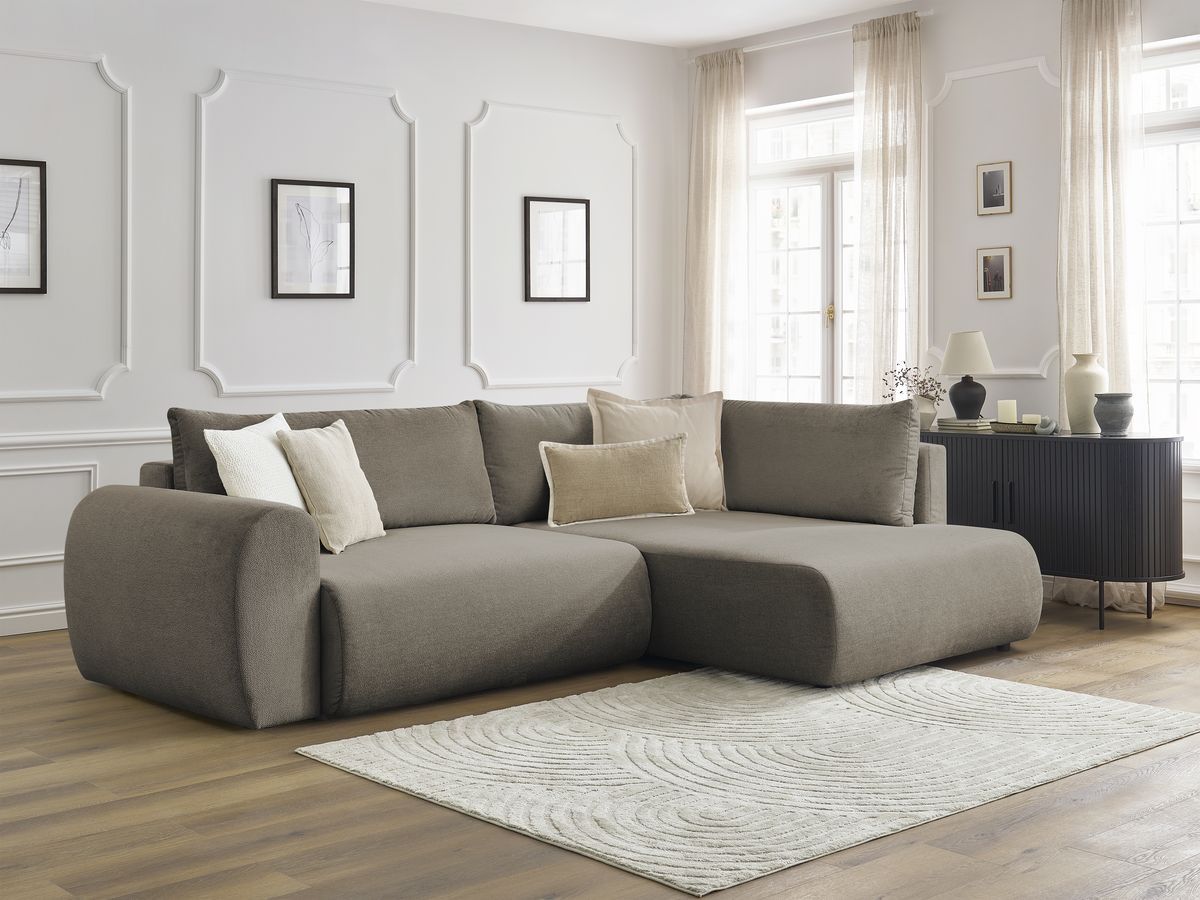 Canapé d'angle L convertible coffre LUCIEN tissu lisse