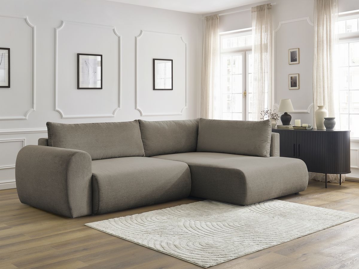 Canapé d'angle L convertible coffre LUCIEN tissu lisse