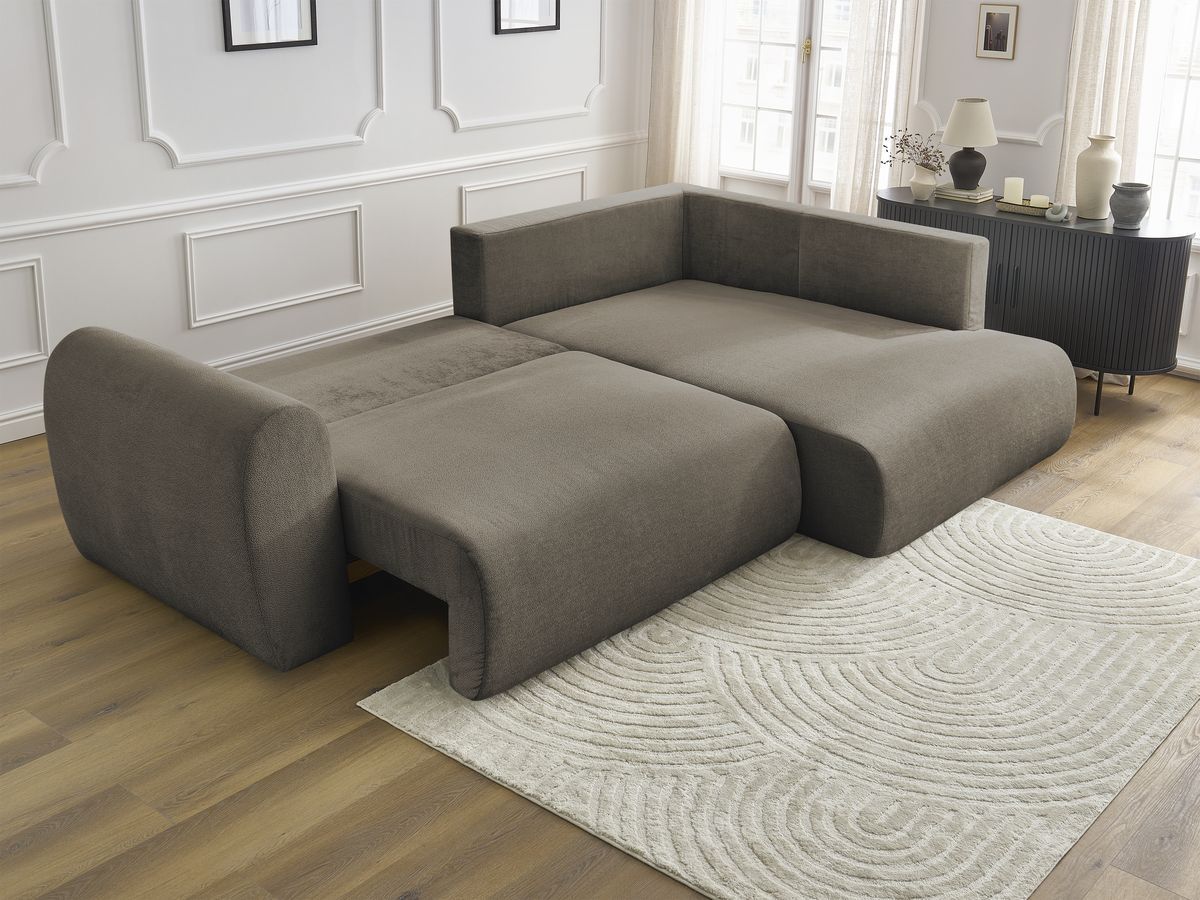 Canapé d'angle L convertible coffre LUCIEN tissu lisse