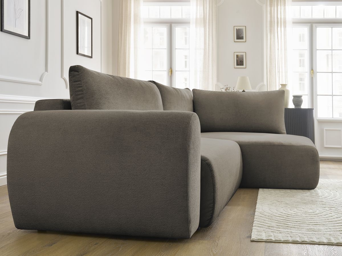 Canapé d'angle L convertible coffre LUCIEN tissu lisse