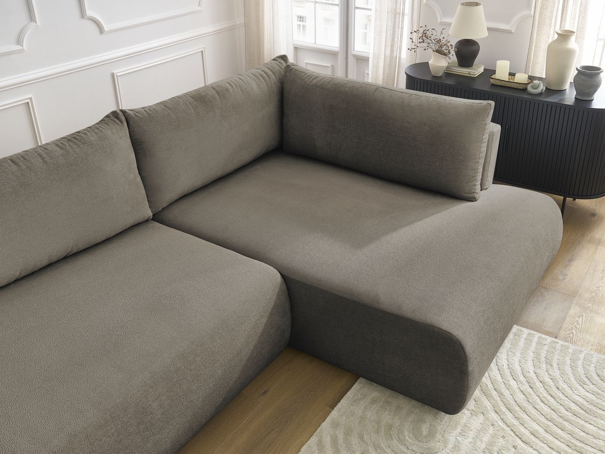 Canapé d'angle L convertible coffre LUCIEN tissu lisse