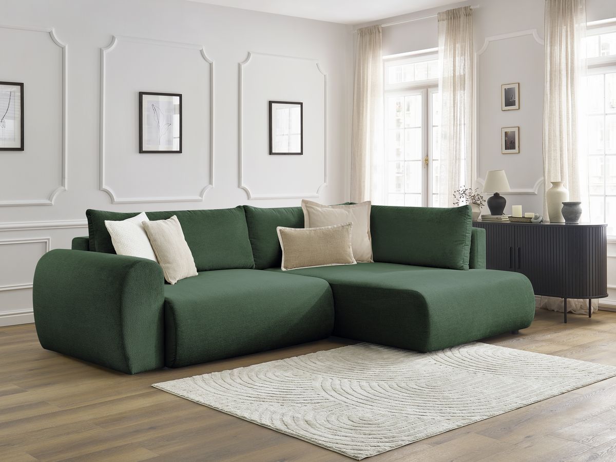 Canapé d'angle L convertible coffre LUCIEN tissu lisse