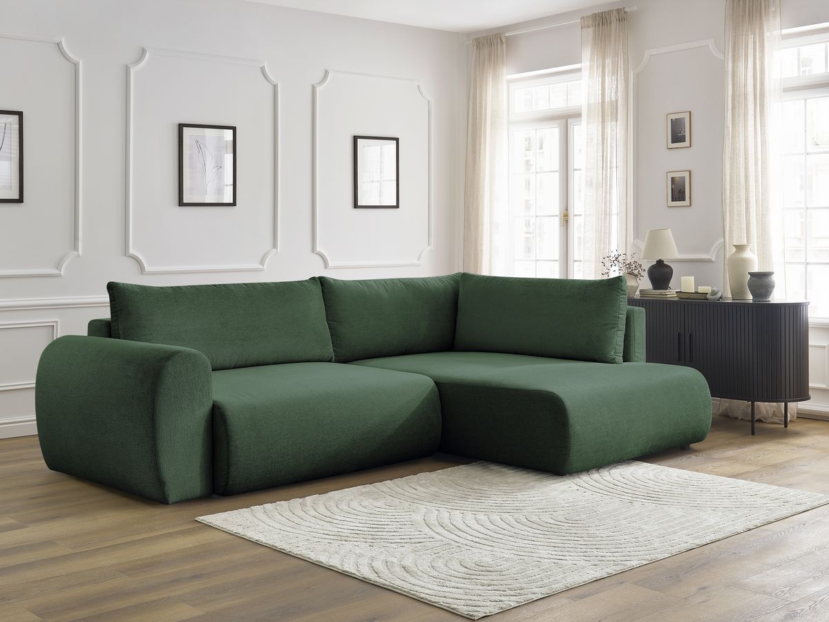 Canapé d'angle L convertible coffre LUCIEN tissu lisse