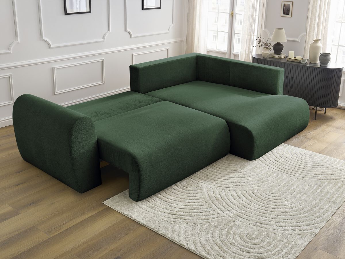 Canapé d'angle L convertible coffre LUCIEN tissu lisse