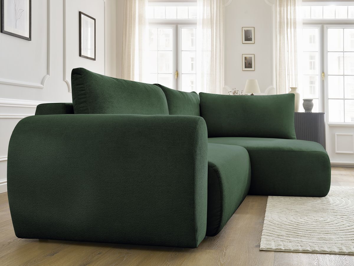 Canapé d'angle L convertible coffre LUCIEN tissu lisse