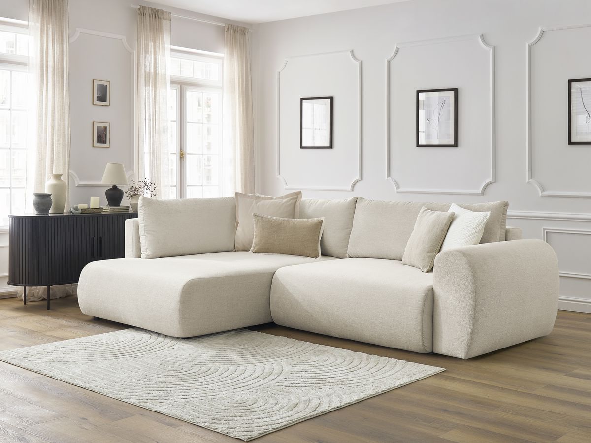 Canapé d'angle L convertible coffre LUCIEN tissu lisse