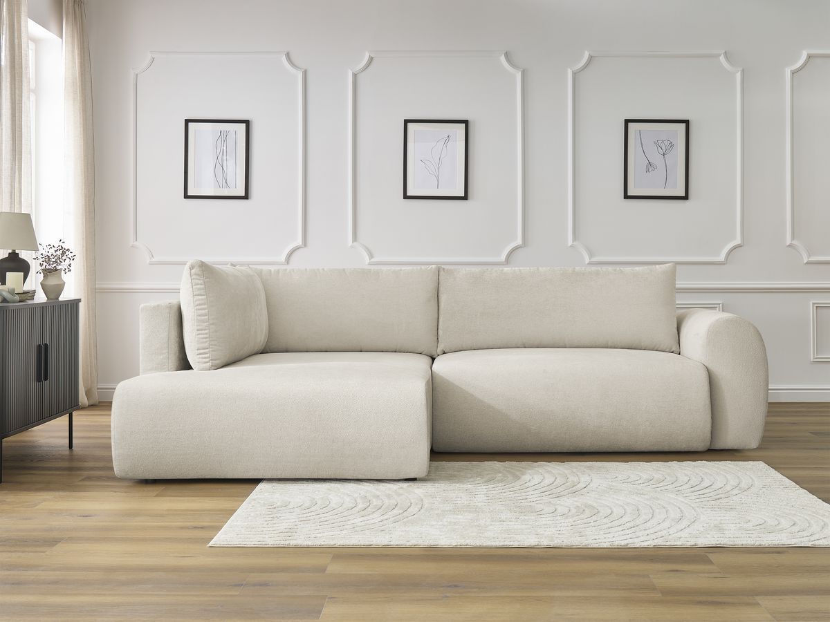 Canapé d'angle L convertible coffre LUCIEN tissu lisse beige angle gauche BOBOCHIC 3 places - Vue supplémentaire 3