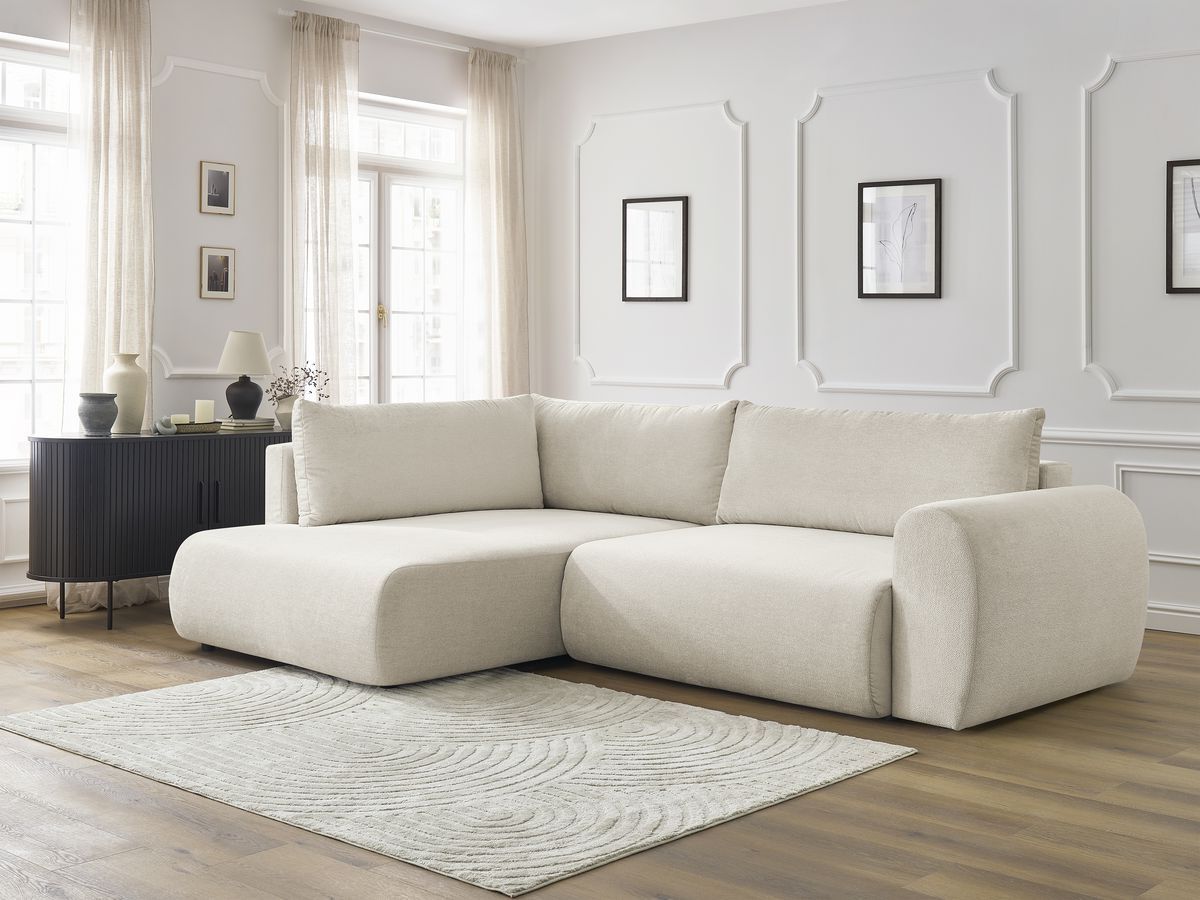Canapé d'angle L convertible coffre LUCIEN tissu lisse