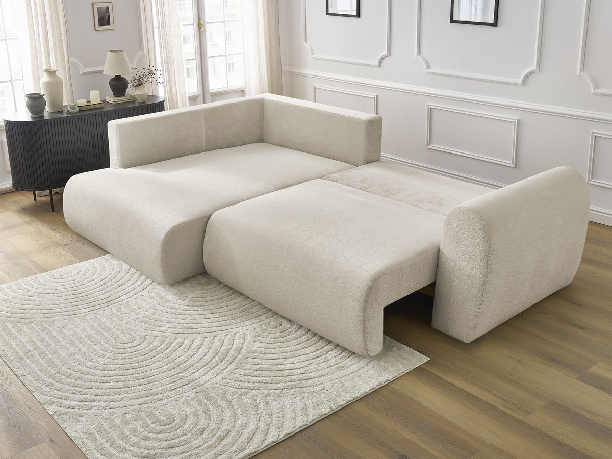 Canapé d'angle L convertible coffre LUCIEN tissu lisse