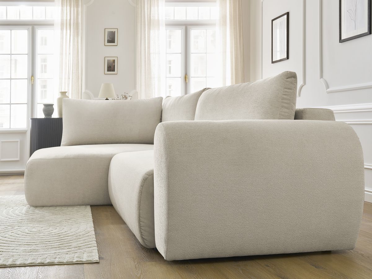Canapé d'angle L convertible coffre LUCIEN tissu lisse