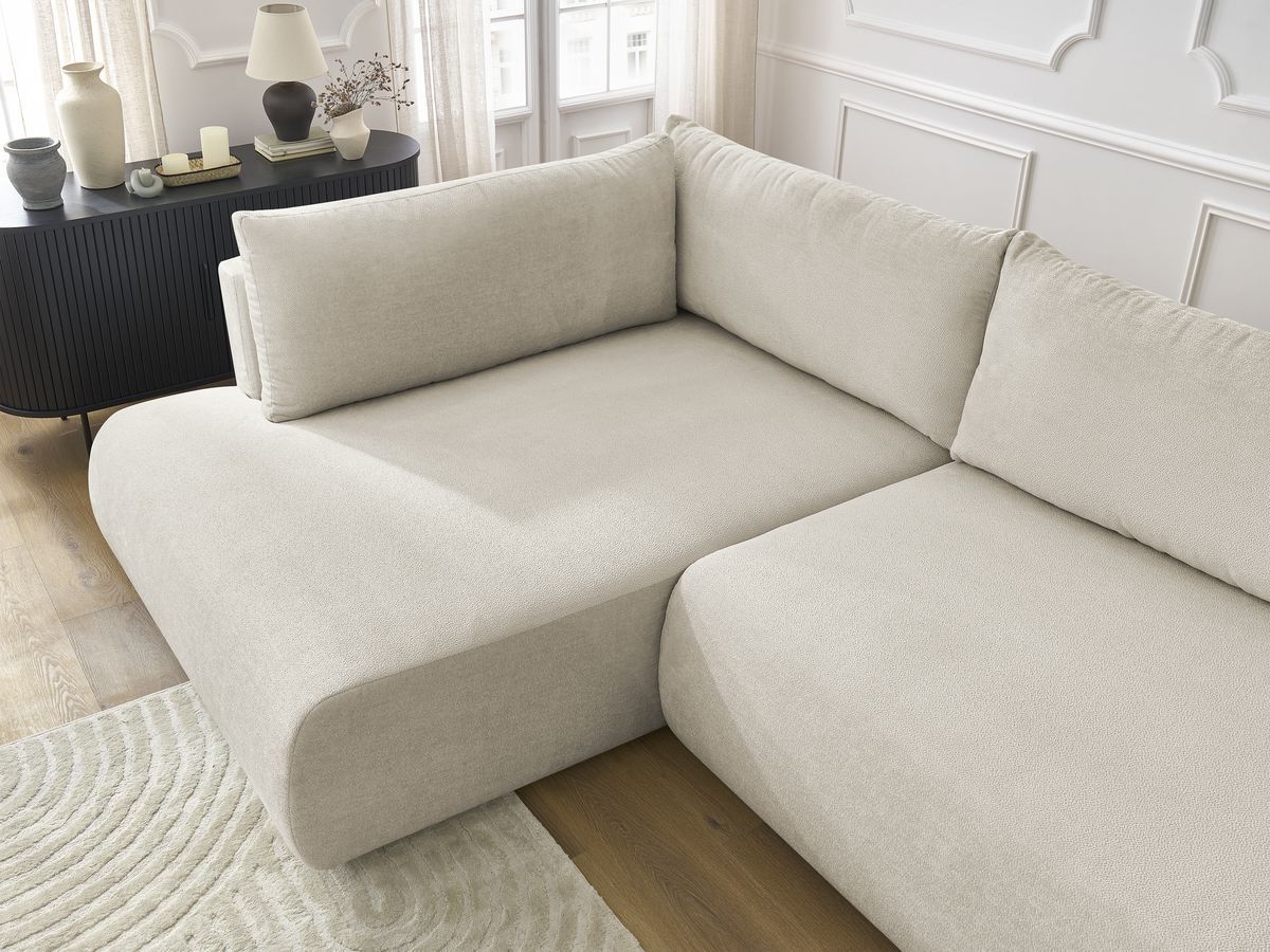Canapé d'angle L convertible coffre LUCIEN tissu lisse
