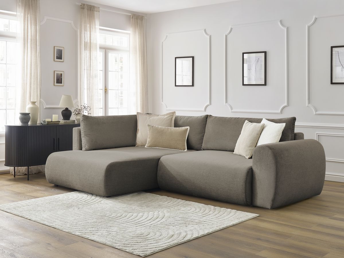 Canapé d'angle L convertible coffre LUCIEN tissu lisse