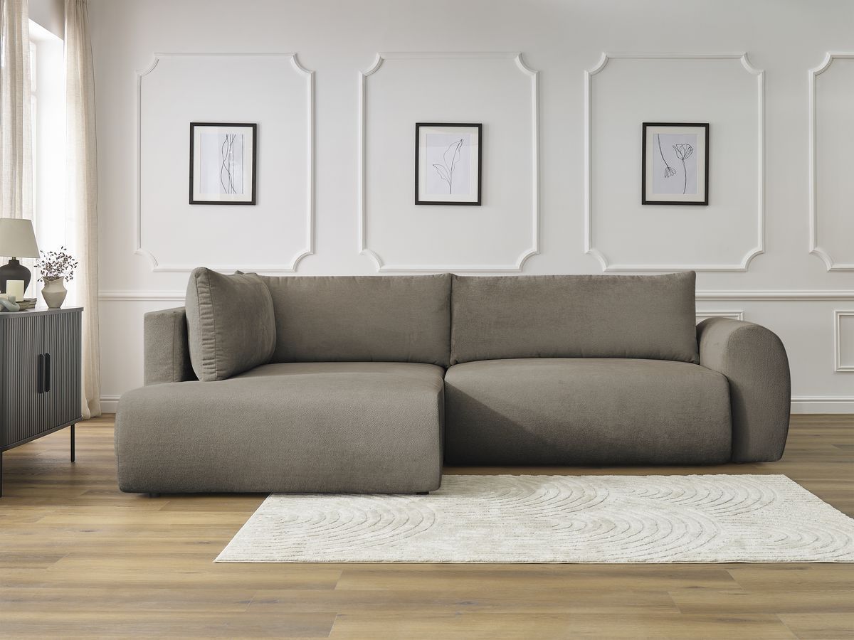 Canapé d'angle L convertible coffre LUCIEN tissu lisse taupe angle gauche BOBOCHIC 3 places - Vue supplémentaire 3