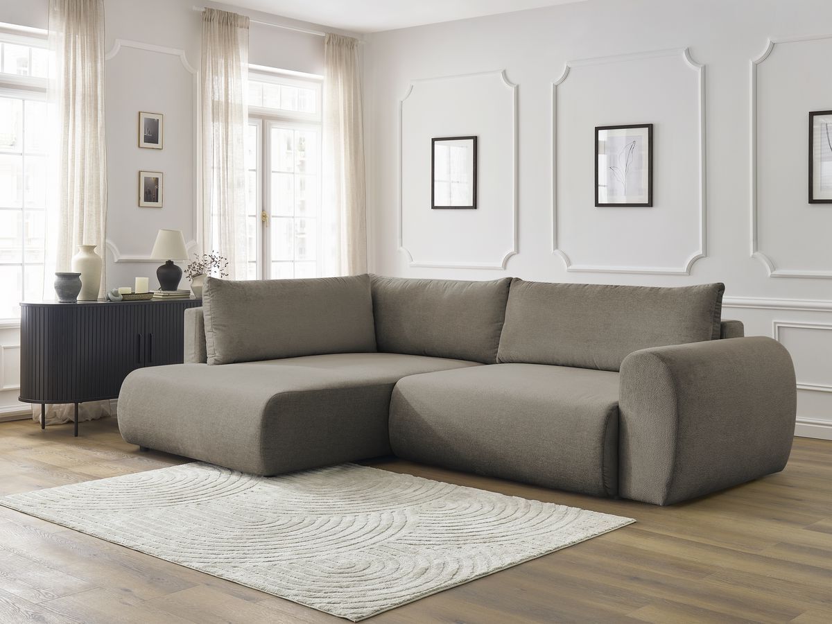 Canapé d'angle L convertible coffre LUCIEN tissu lisse
