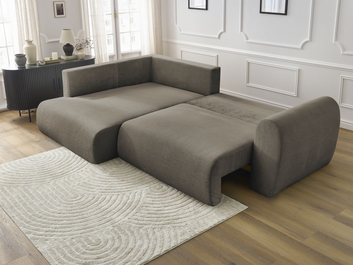 Canapé d'angle L convertible coffre LUCIEN tissu lisse