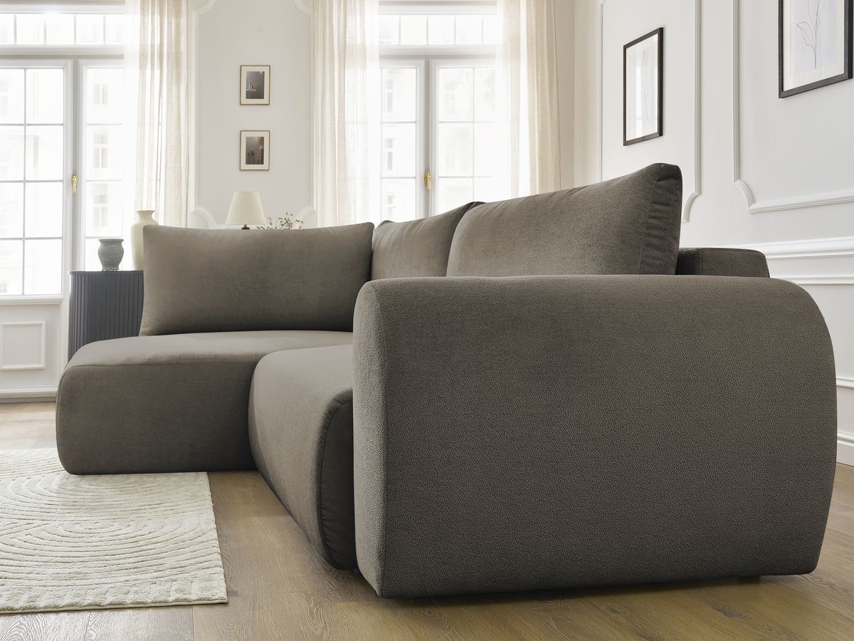 Canapé d'angle L convertible coffre LUCIEN tissu lisse
