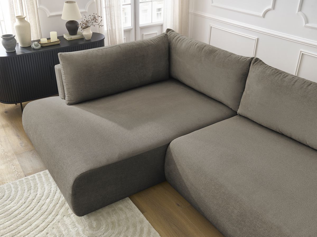 Canapé d'angle L convertible coffre LUCIEN tissu lisse