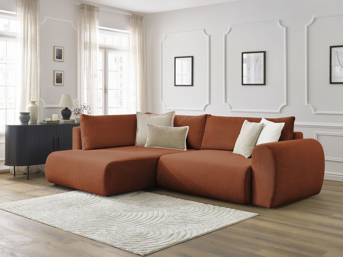 Canapé d'angle L convertible coffre LUCIEN tissu lisse