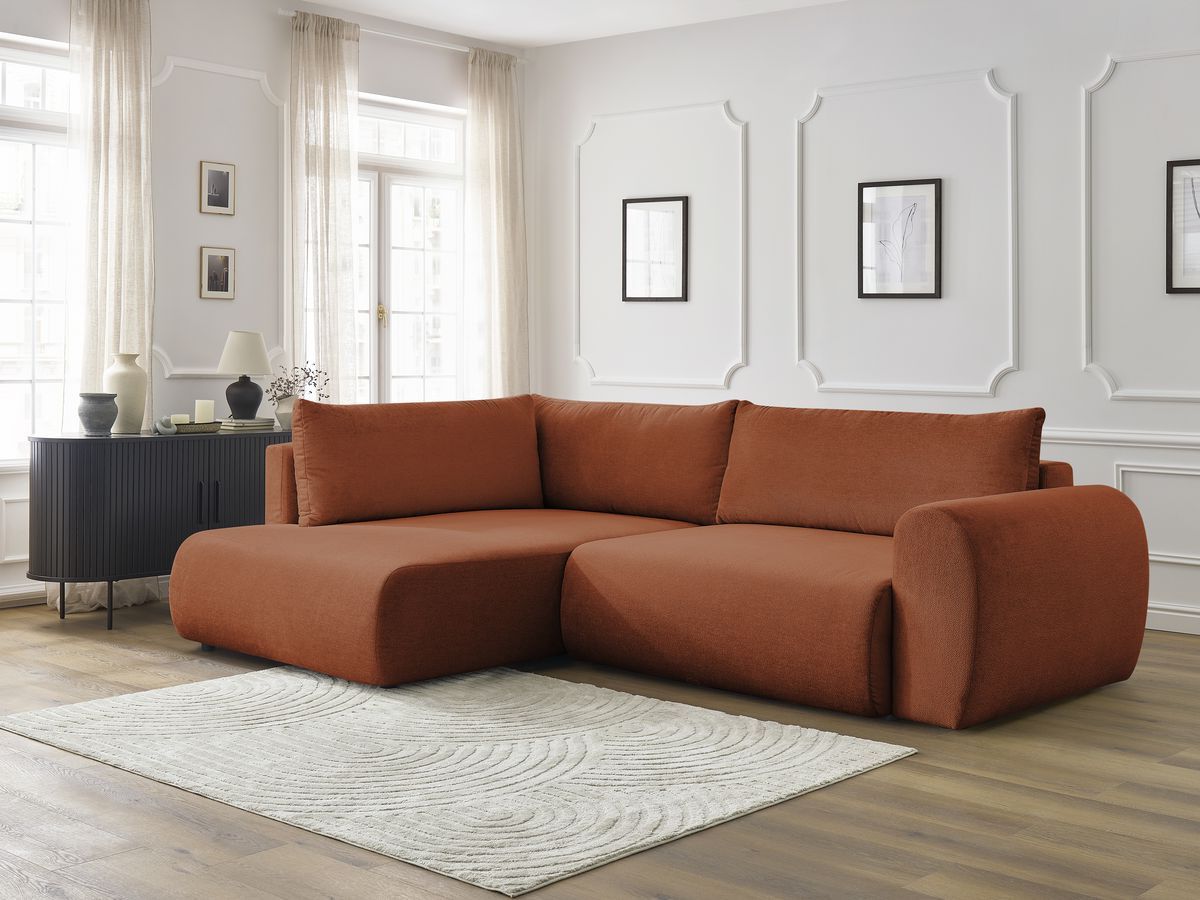 Canapé d'angle L convertible coffre LUCIEN tissu lisse