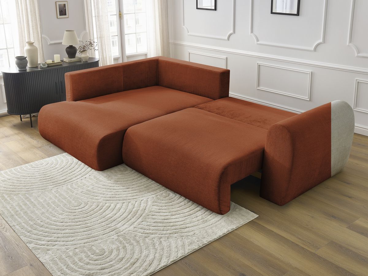 Canapé d'angle L convertible coffre LUCIEN tissu lisse