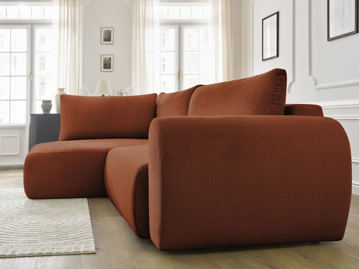 Canapé d'angle L convertible coffre LUCIEN tissu lisse
