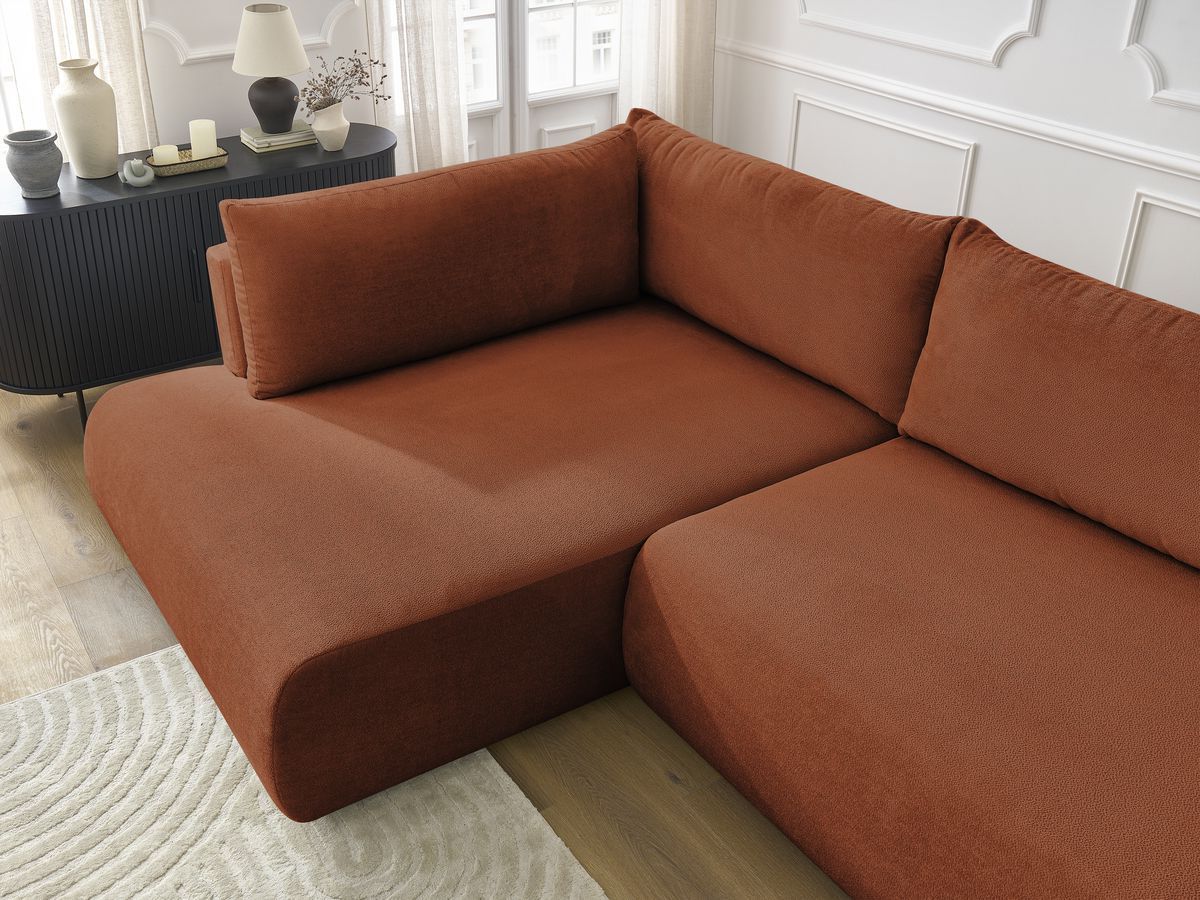 Canapé d'angle L convertible coffre LUCIEN tissu lisse