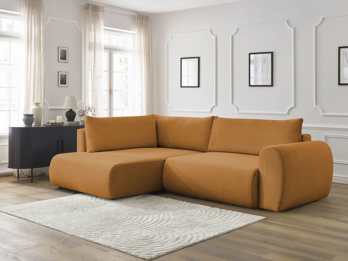 Canapé d'angle L convertible coffre LUCIEN tissu lisse