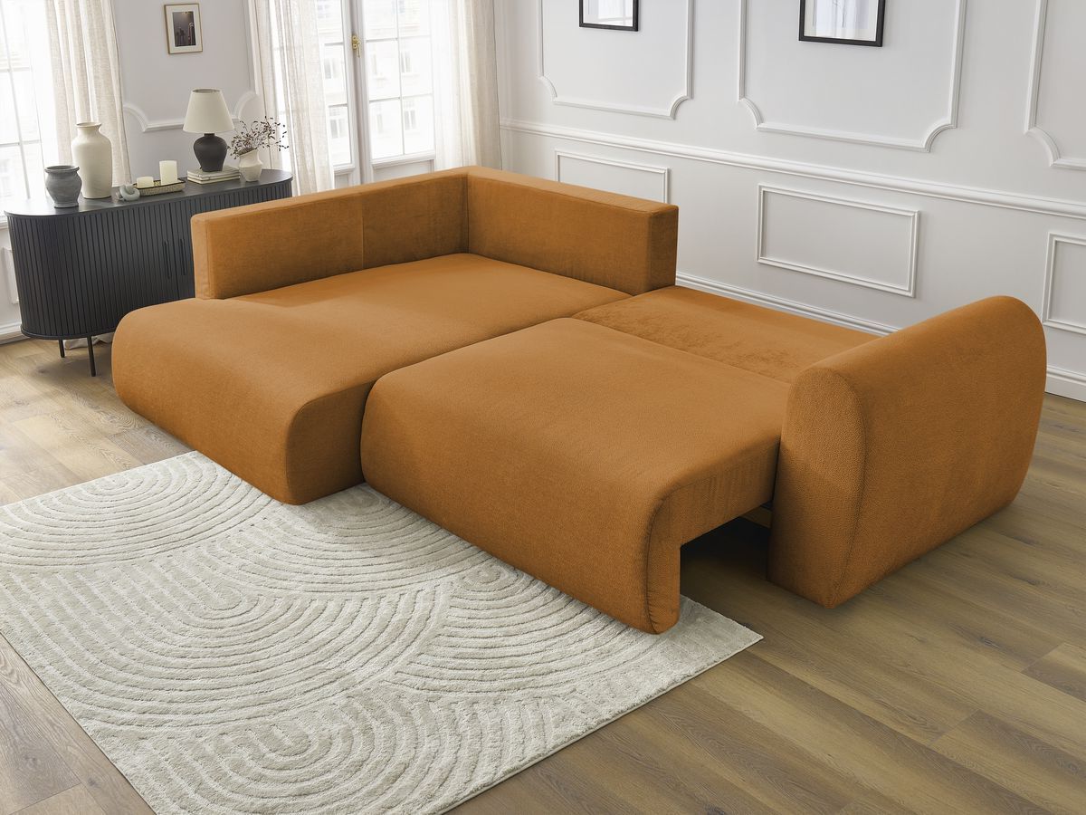 Canapé d'angle L convertible coffre LUCIEN tissu lisse