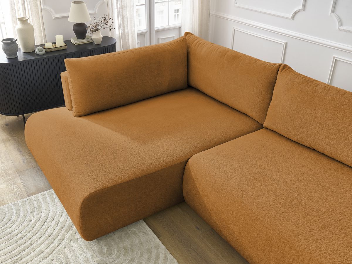 Canapé d'angle L convertible coffre LUCIEN tissu lisse