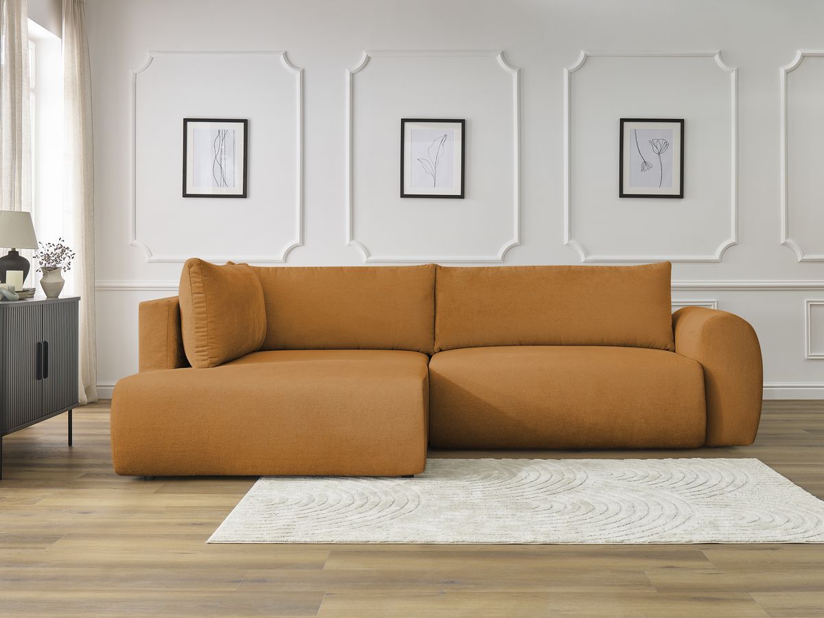 Canapé d'angle L convertible coffre LUCIEN tissu lisse jaune angle gauche BOBOCHIC 3 places - Vue supplémentaire 3